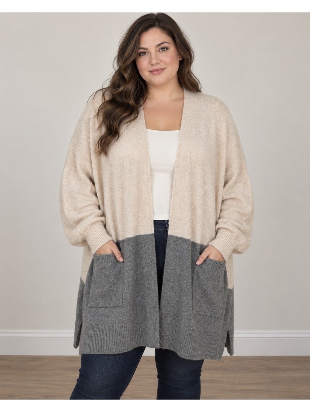 Madewell Cozy Two-Tone Open Front Cardigan with Pockets - Picture 6 of 9